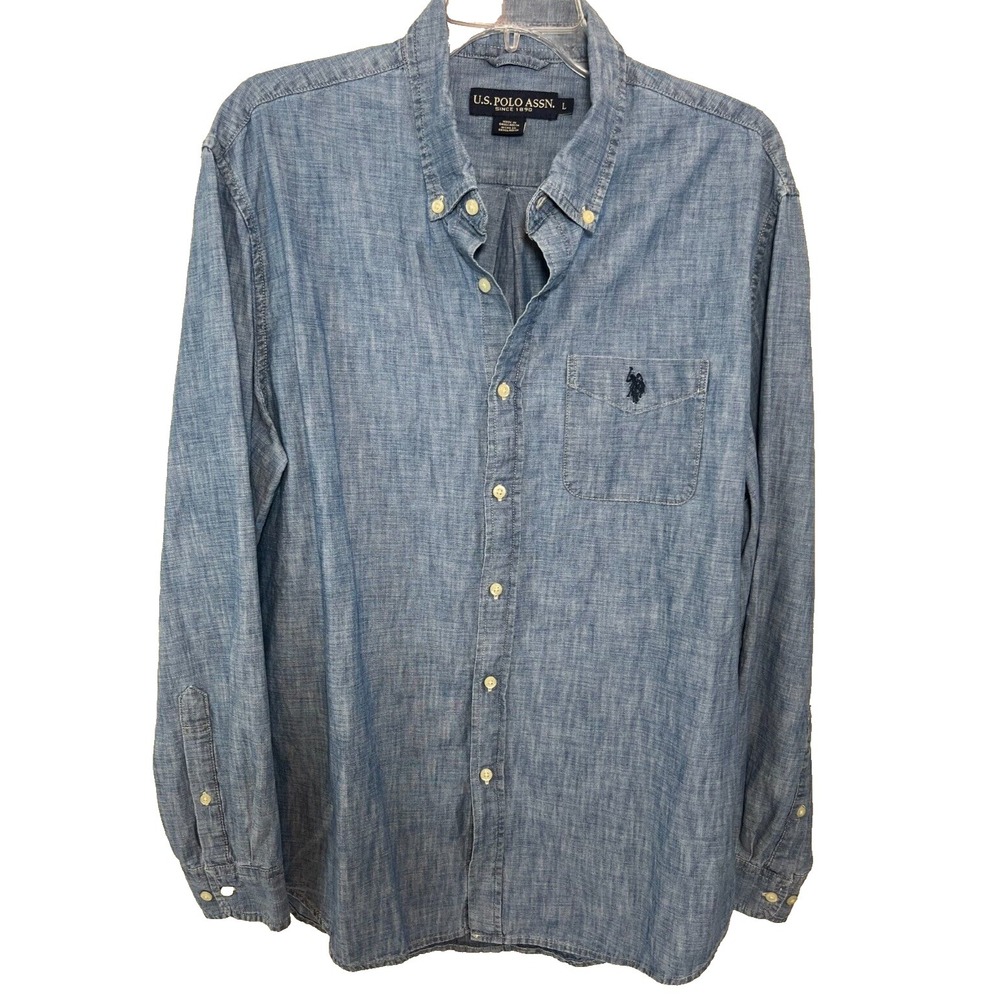 U.S. Polo Assn. Men's Shirt Size L Chambray Button Down Long Sleeves Pony